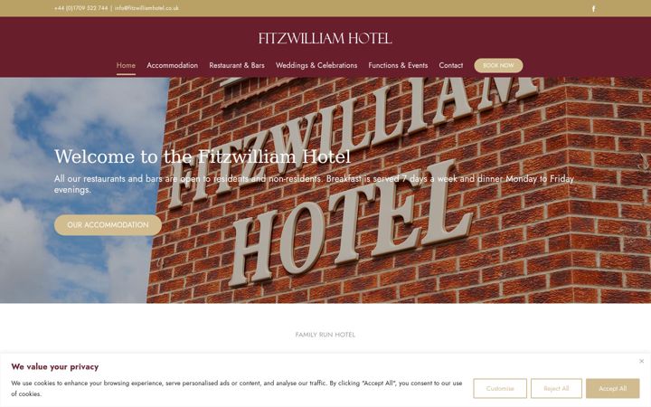 Screenshot of fitzwilliamarmshotel.co.uk