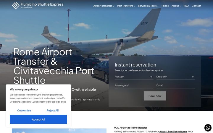 Screenshot of fiumicinoshuttleexpress.com