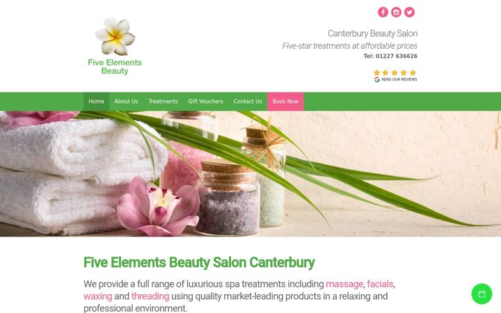 Captura de pantalla de fiveelementsbeauty.co.uk