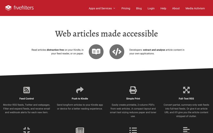 Screenshot of fivefilters.org