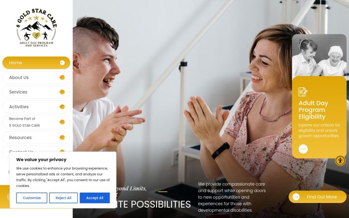 Screenshot of fivegoldstarcare.com