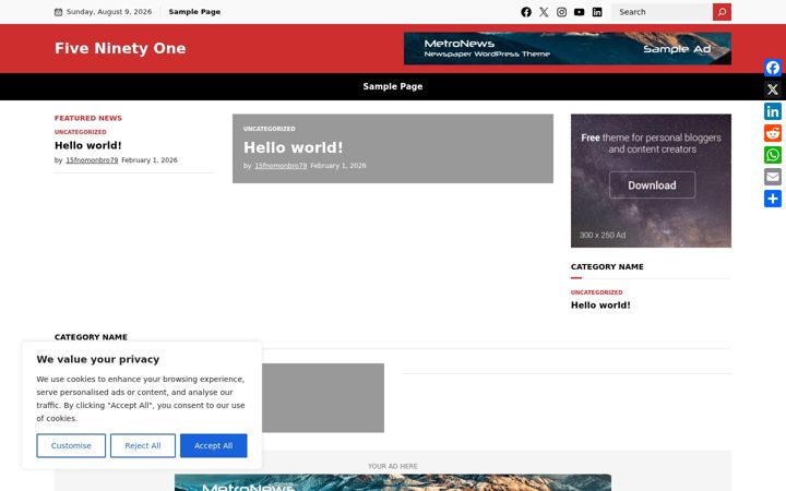 Screenshot of fiveninetyone.com