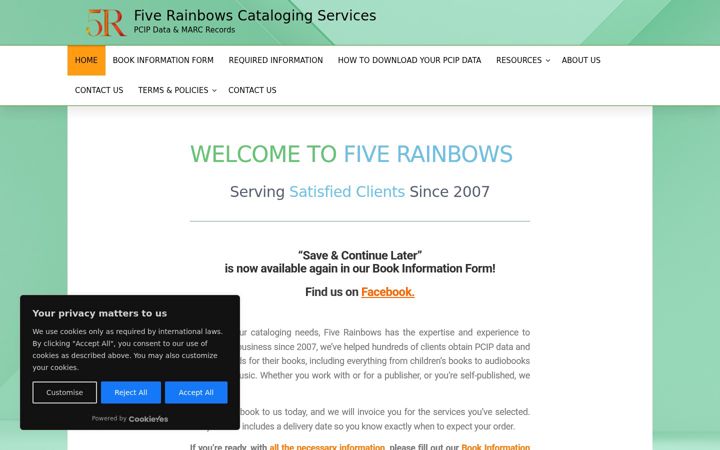Screenshot of fiverainbows.com