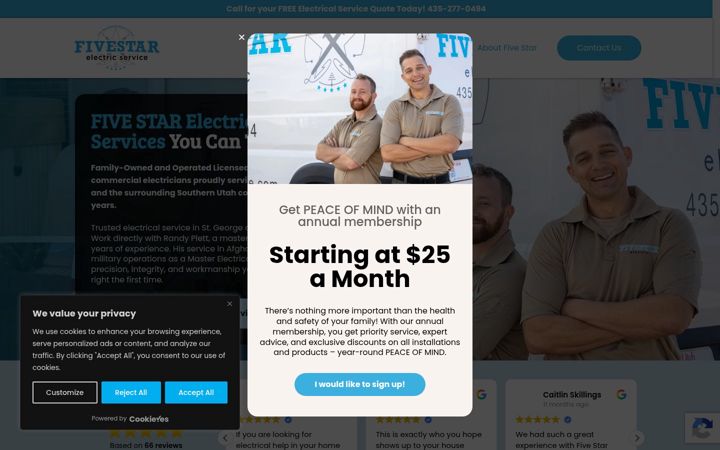 Screenshot of fivestarelectricservice.com