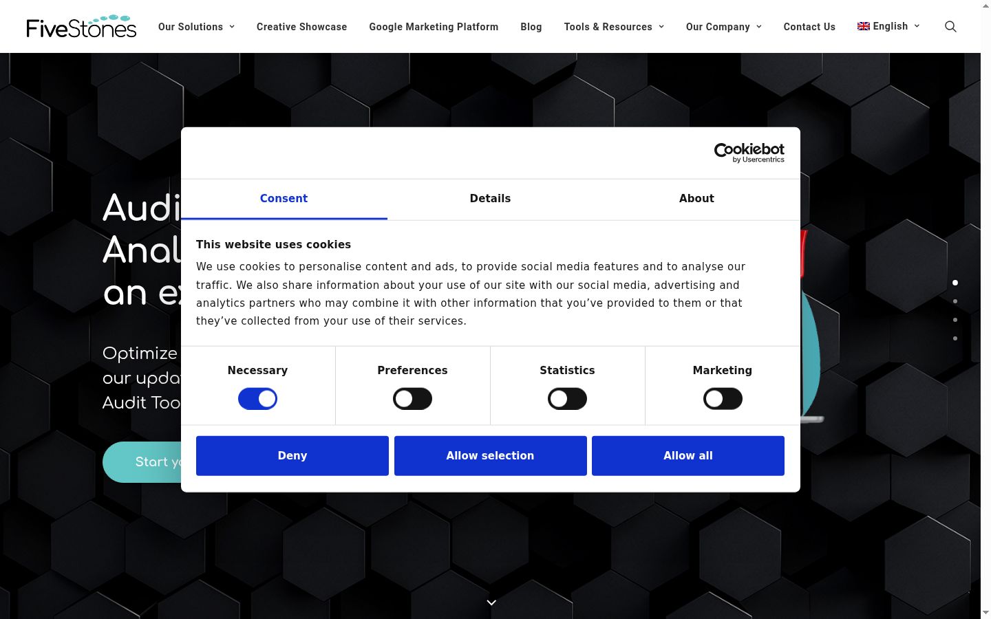 Screenshot of the consent banner shown before any interaction