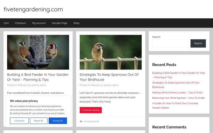 Screenshot of fivetengardening.com