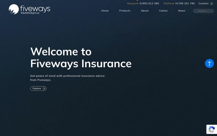 Screenshot stránky fivewaysinsurance.co.uk