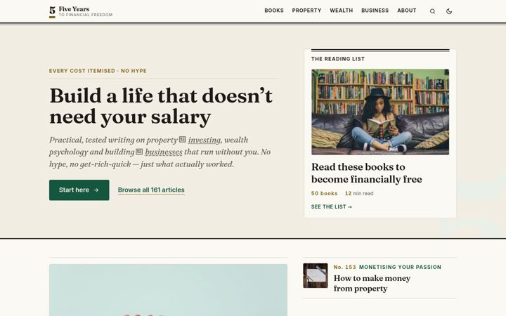Screenshot of fiveyearstofinancialfreedom.com
