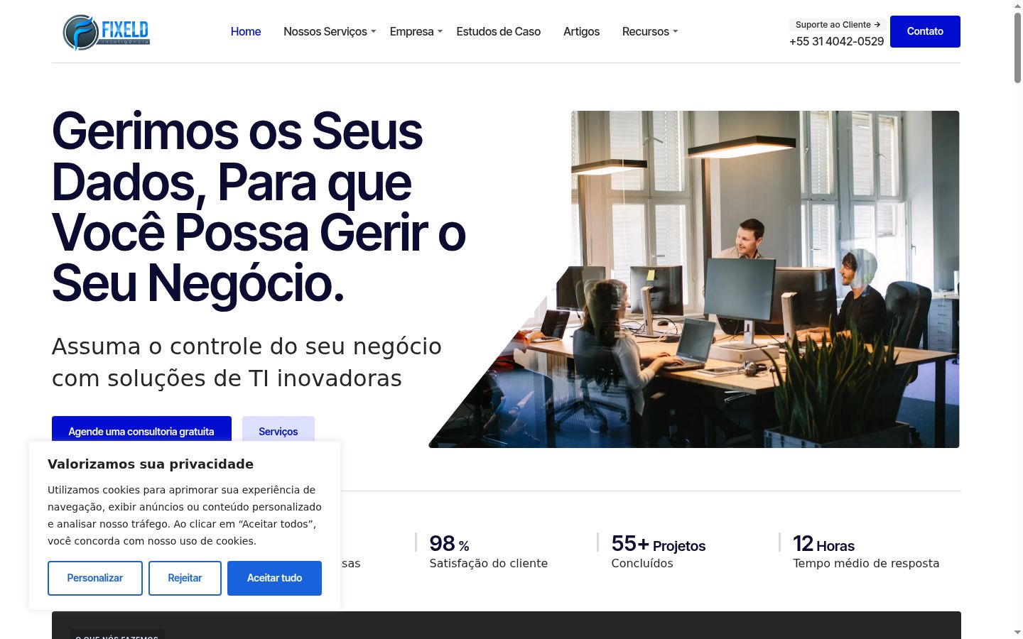 Captura de pantalla del banner de consentimiento mostrado antes de cualquier interacción