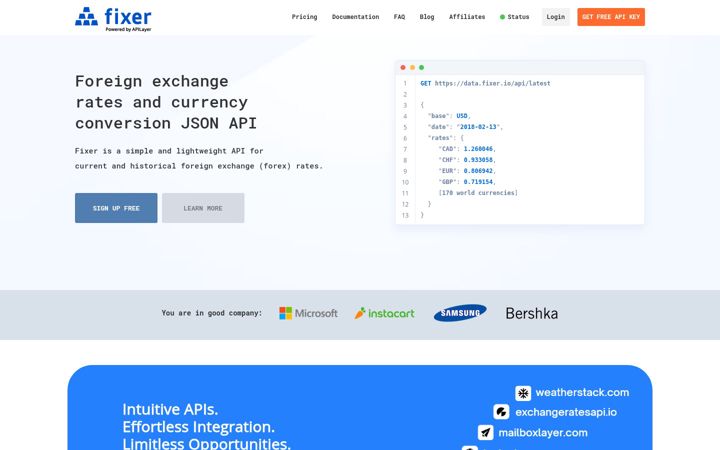 Screenshot of fixer.io