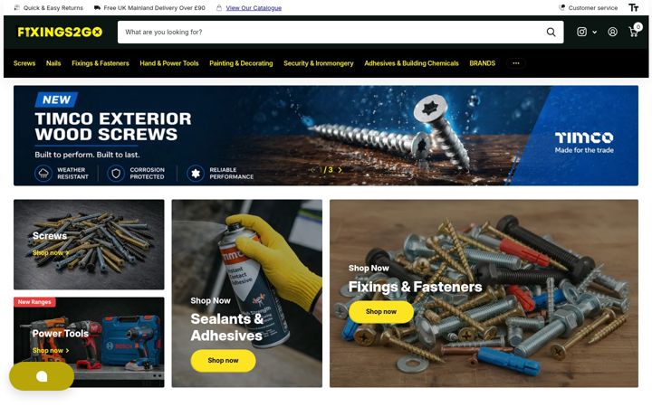 Screenshot of fixings2go.co.uk