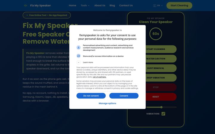 Kuvakaappaus sivustosta fixmyspeaker.io