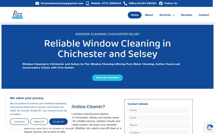 Screenshot of fizzwindowcleaning.co.uk