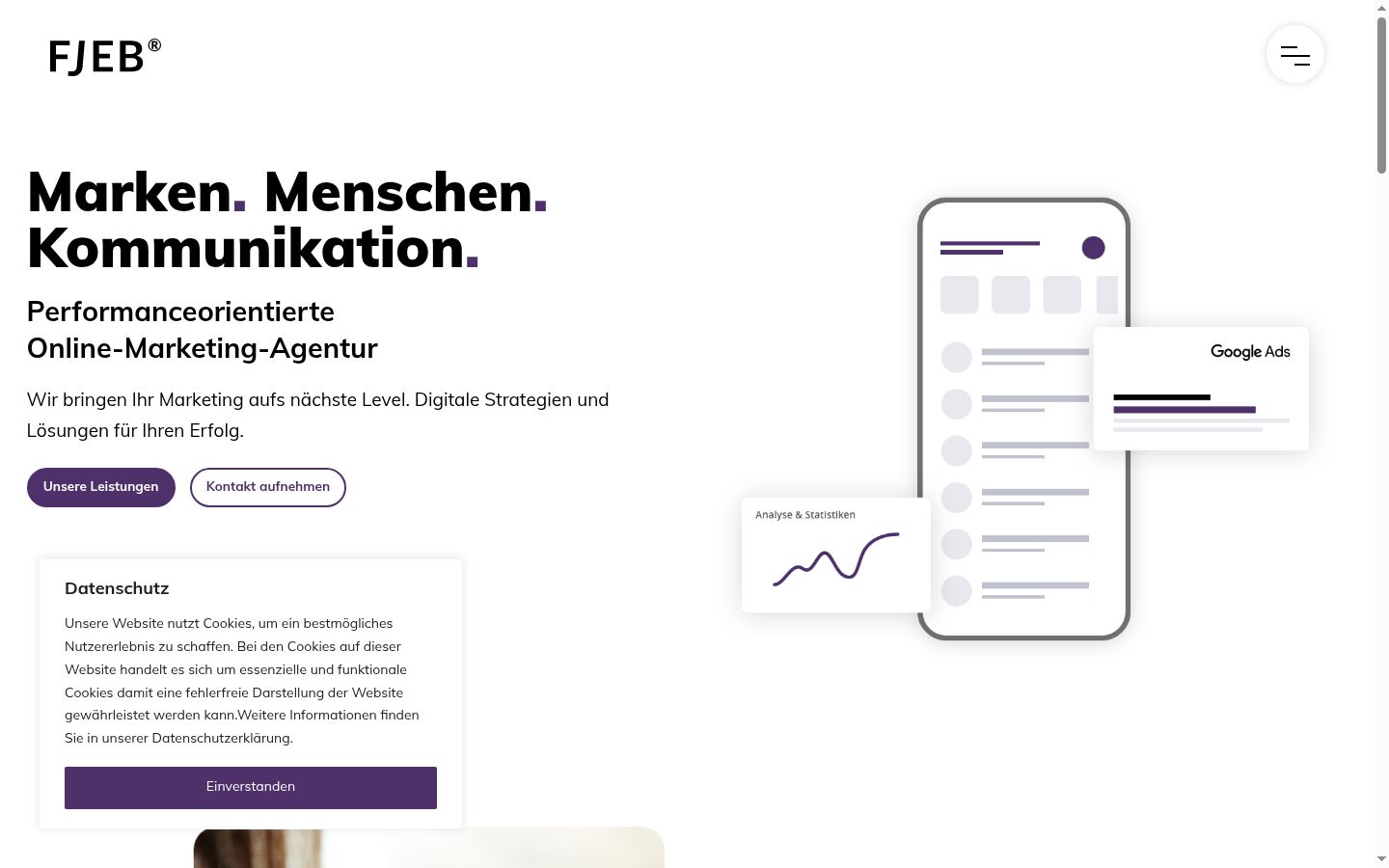 Screenshot des Einwilligungsbanners vor jeglicher Interaktion