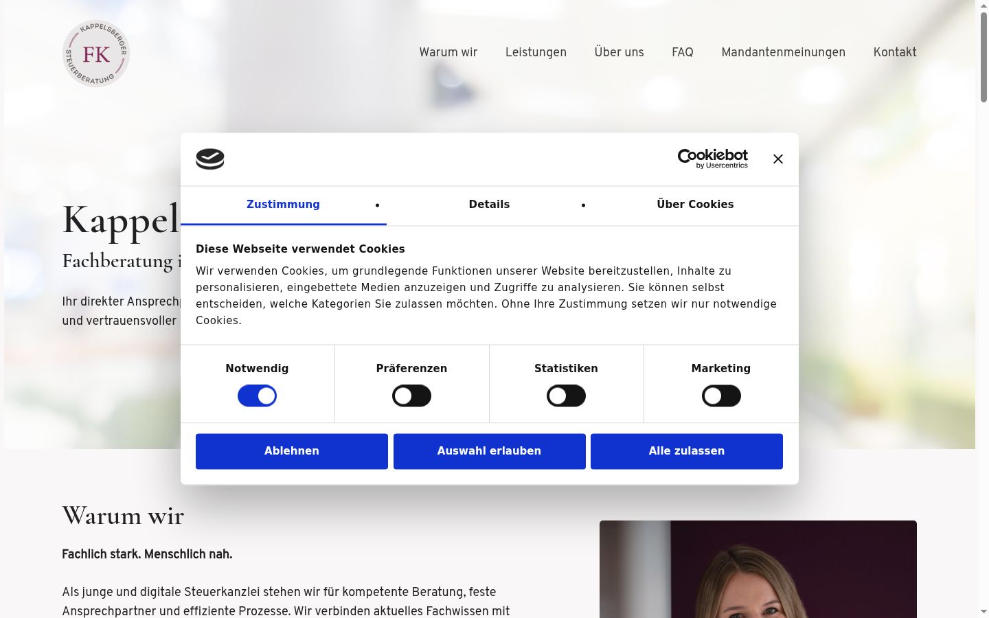 Snímek obrazovky baneru souhlasu zobrazeného před jakoukoli interakcí