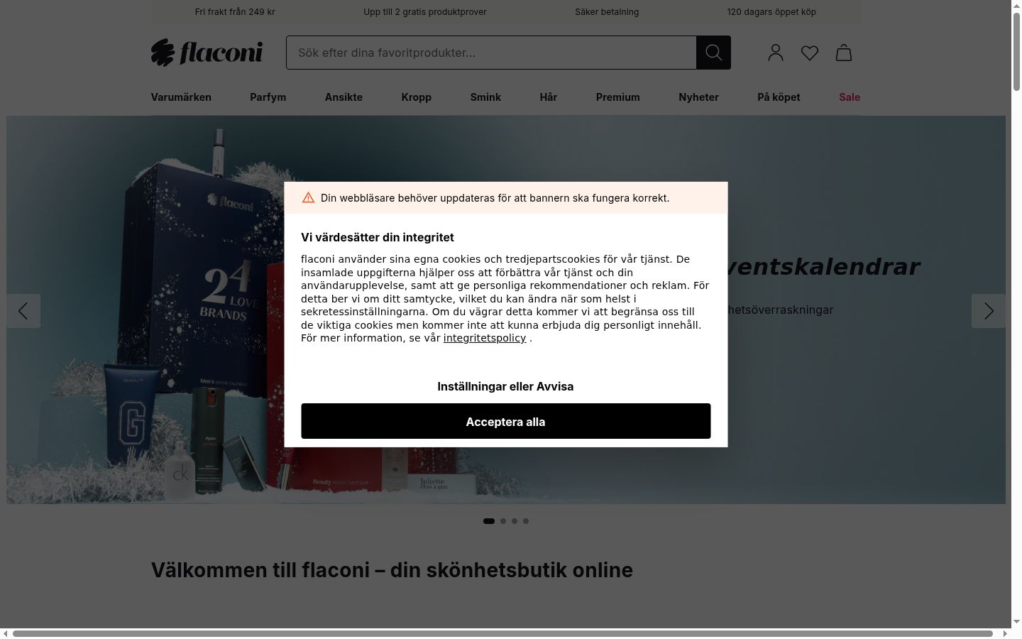 Screenshot van de toestemmingsbanner zoals getoond vóór enige interactie