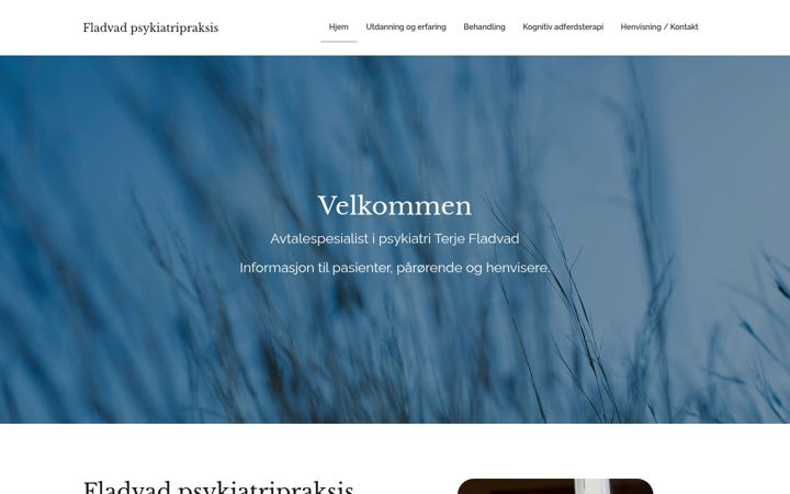 Screenshot of fladvadpsykiatripraksis.no