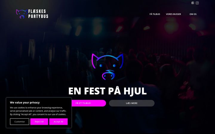 Screenshot of flaeskespartybus.dk
