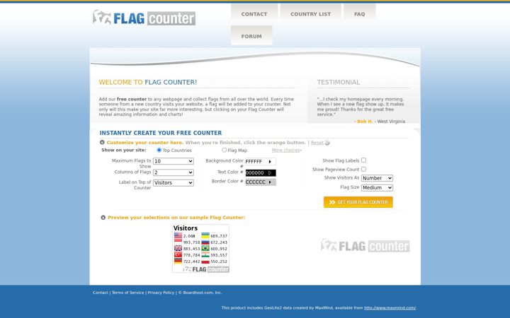 Screenshot του flagcounter.com