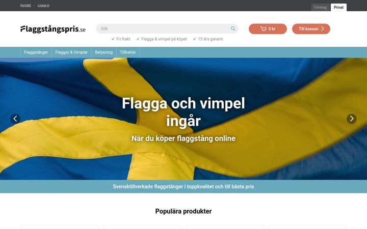 Screenshot of flaggstangspris.se