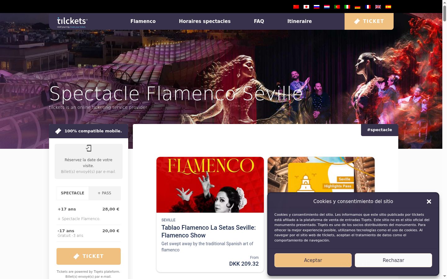 Captura de pantalla del banner de consentimiento mostrado antes de cualquier interacción
