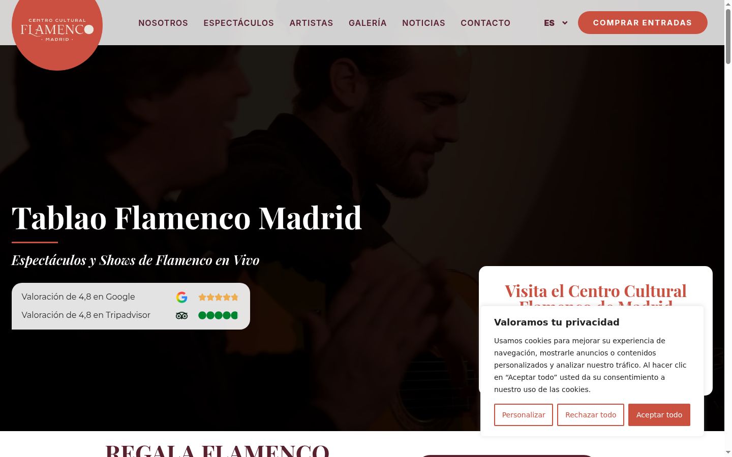 Captura de pantalla del banner de consentimiento mostrado antes de cualquier interacción