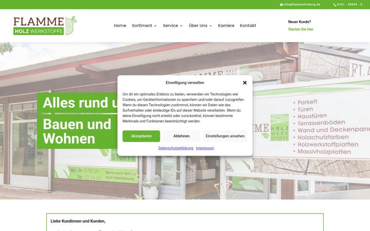 Snímek obrazovky flammefreiburg.de