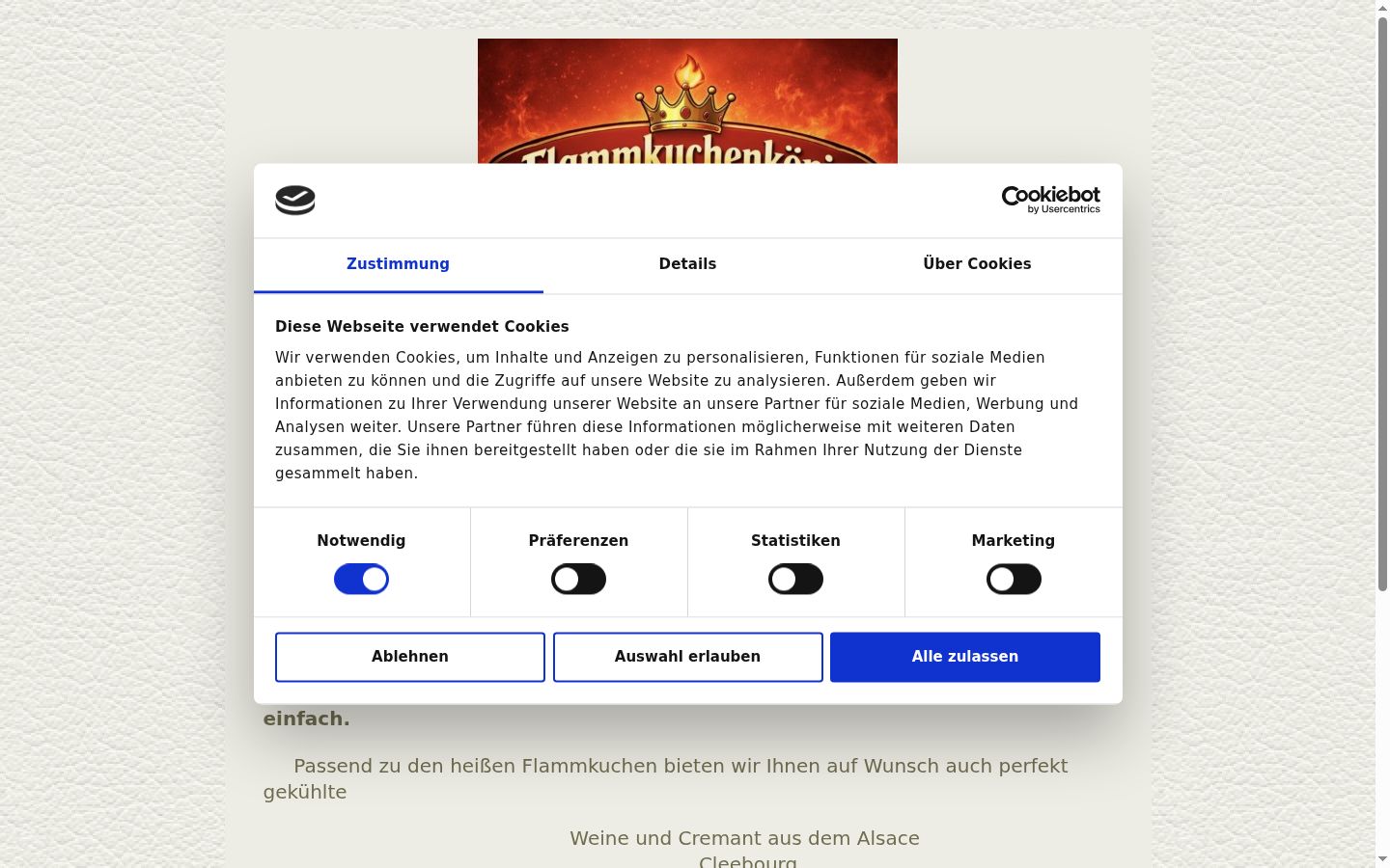 Screenshot des Einwilligungsbanners vor jeglicher Interaktion