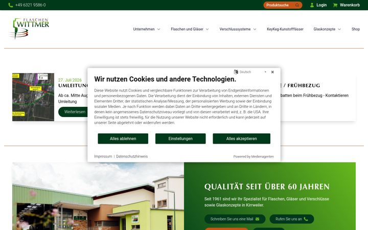 Kuvakaappaus sivustosta flaschenwittmer.de