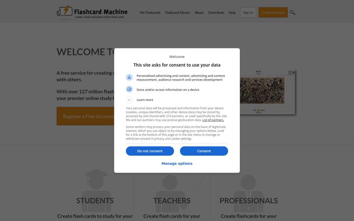 Screenshot of flashcardmachine.com