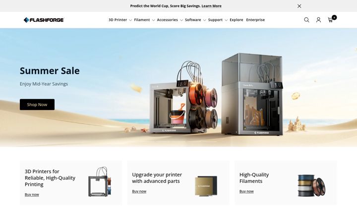 Skärmbild av flashforge.com