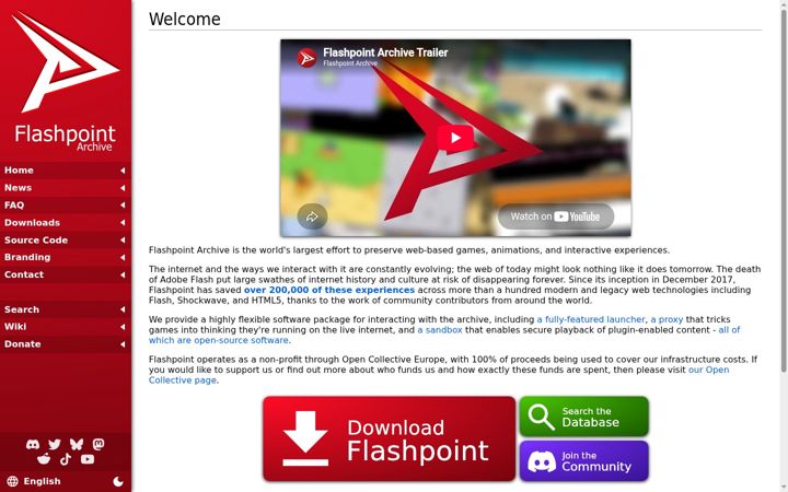 Snimka zaslona za flashpointarchive.org
