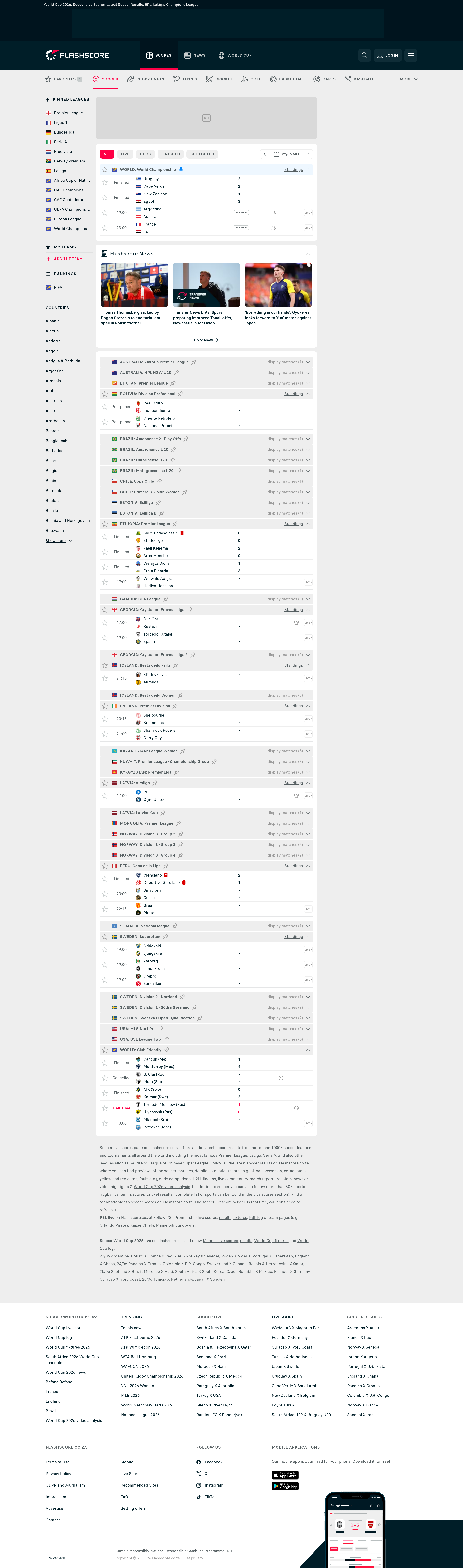 Screenshot of flashscore.co.za