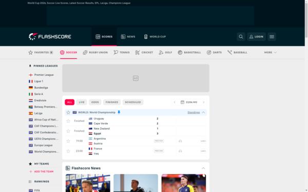Screenshot of flashscore.co.za