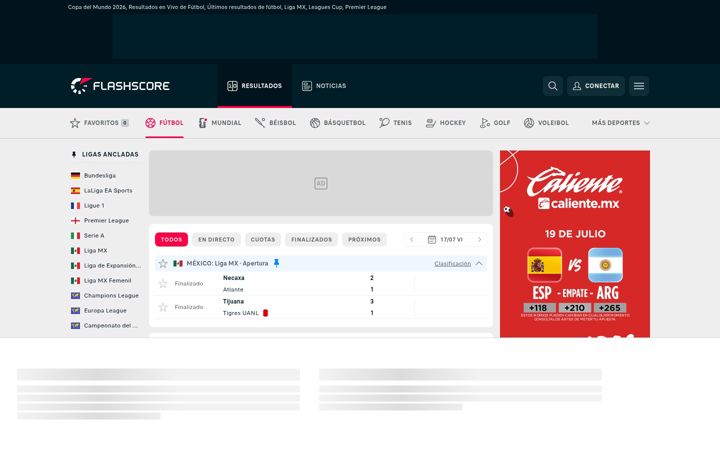 Snimka zaslona za flashscore.com.mx