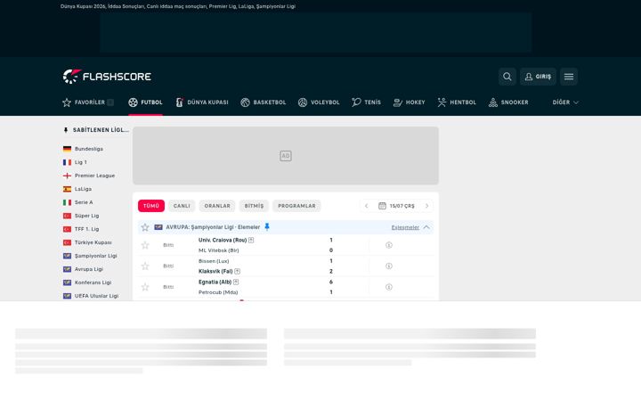 Screenshot ta' flashscore.com.tr