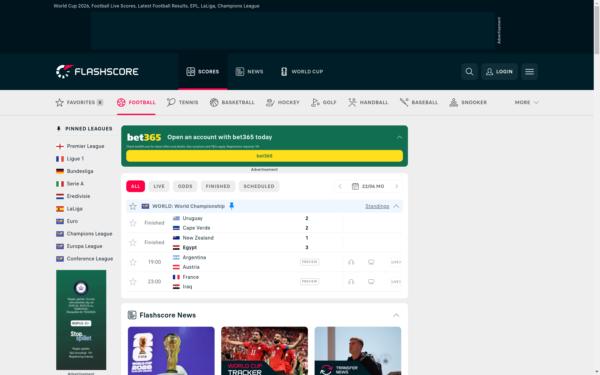 Screenshot of flashscore.com