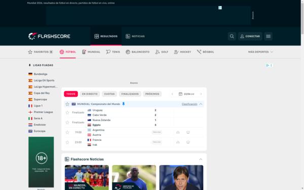 Screenshot of flashscore.es