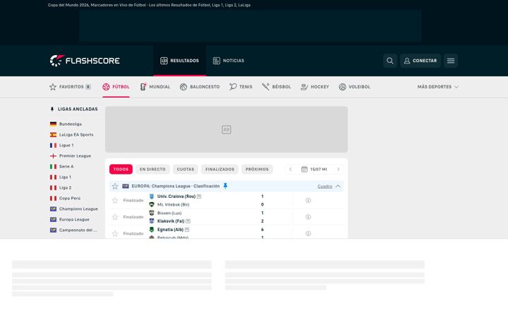 Screenshot ta' flashscore.pe