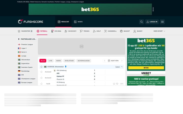 Screenshot of flashscore.se
