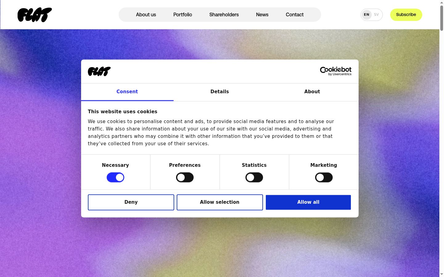 Screenshot del banner di consenso mostrato prima di qualsiasi interazione