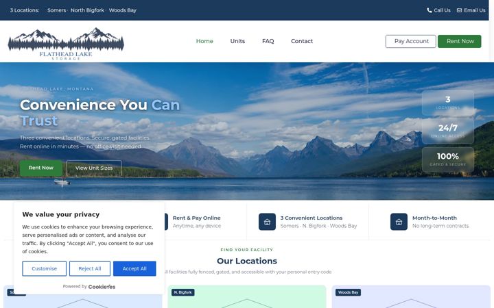 Screenshot of flatheadlakestorage.com