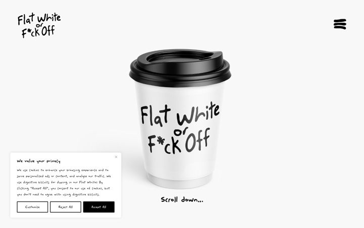 Screenshot of flatwhiteorfckoff.com