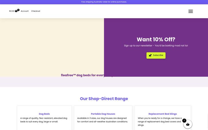 Snímek obrazovky fleafreedogbeds.com.au