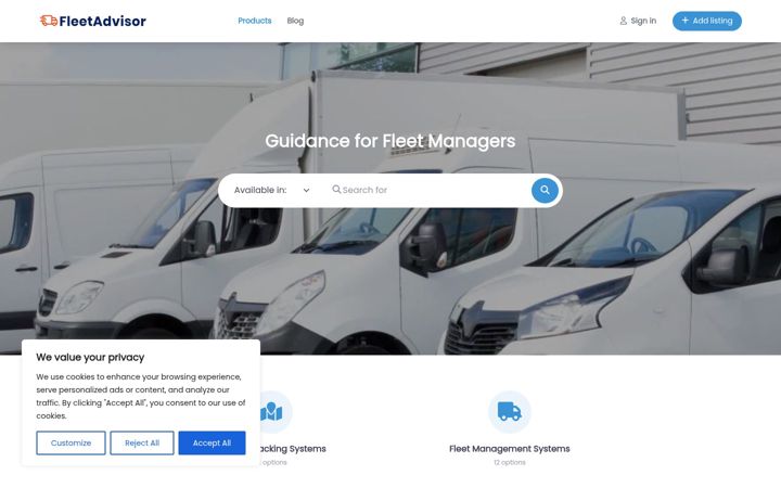 Screenshot stránky fleetadvisor.net