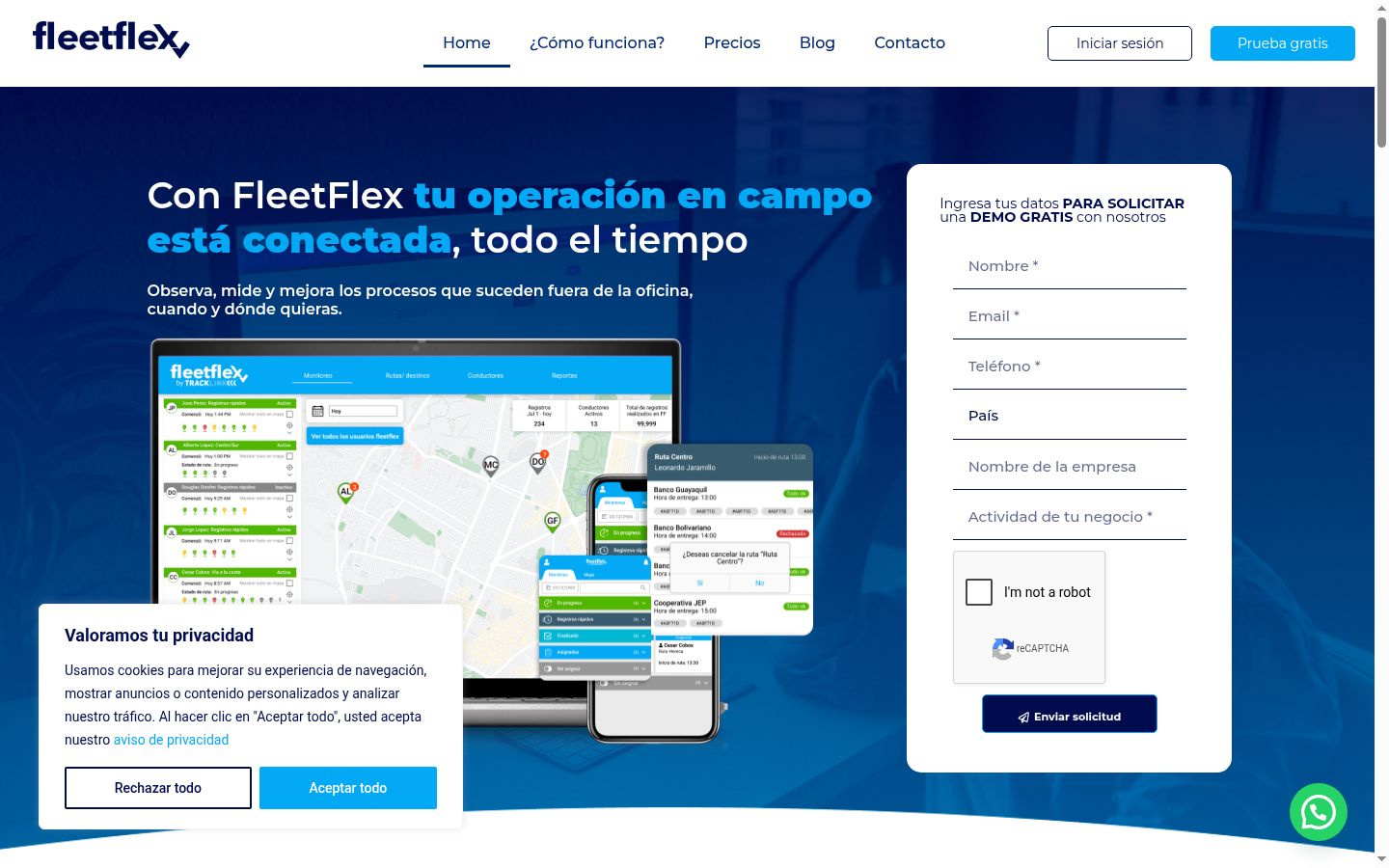 Captura de pantalla del banner de consentimiento mostrado antes de cualquier interacción