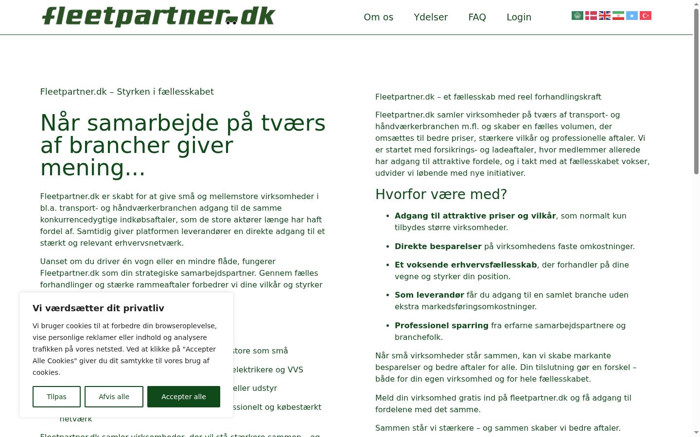 Skærmbillede af samtykkebanneret, som det blev vist før nogen interaktion