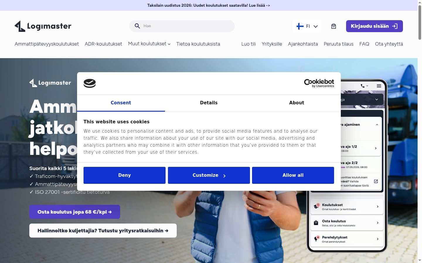 Capture d'écran de la bannière de consentement affichée avant toute interaction