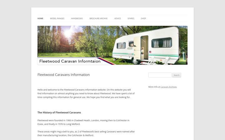 Screenshot stránky fleetwoodcaravans.net