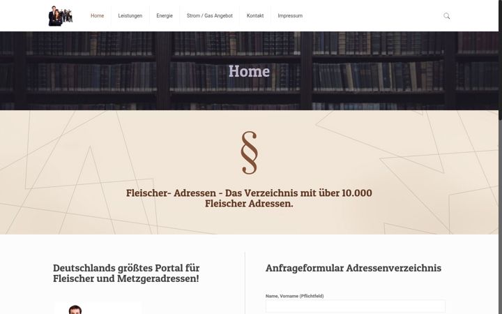 Snímek obrazovky fleischer-adressen.de